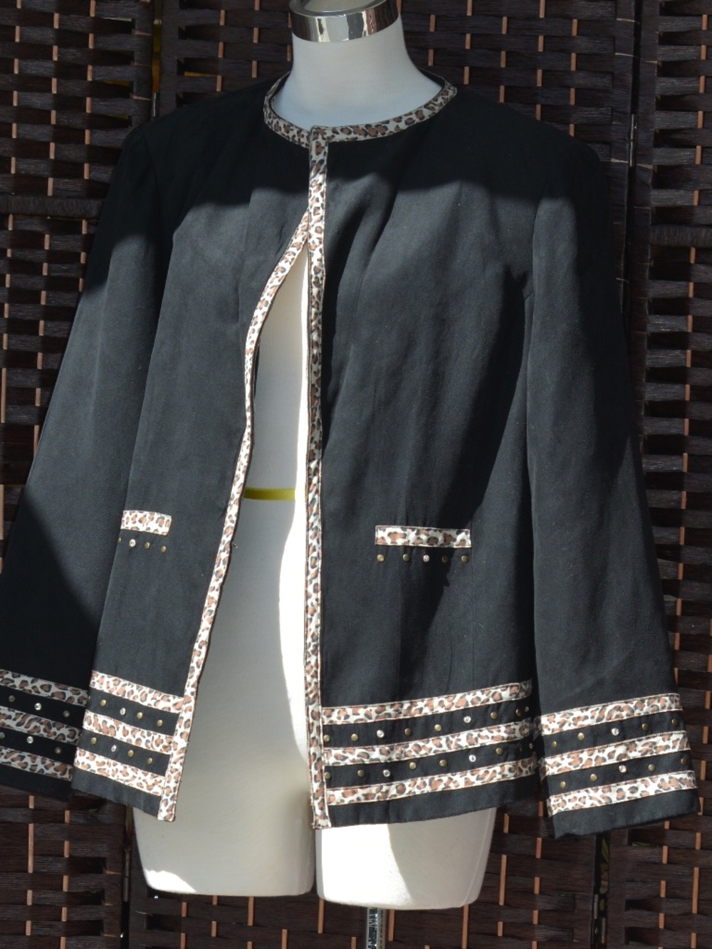 Leopard Embellished Faux Fabric Suede Jacket SZ 14W #B54/55